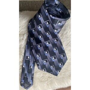 Facets Mens Tie 3 5/8” Wide 59" Long Blue Grey Black All Imported Silk Hand Sewn